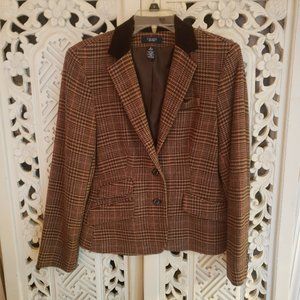CHAPS WOMEN'S WOOL BLEND HERRINGBONE BLAZER WITH VELVET COLLAR